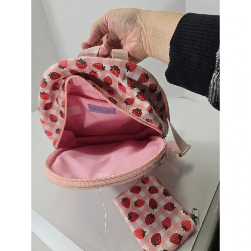 Madden Girl Mini Backpack & Coin purse Key chain Pink Strawberry Gingham